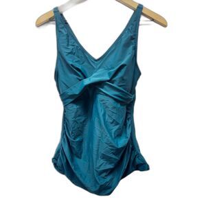 Women's Teal One Piece Swimsuit top Twist Front Cutout Bathing Suit Size Large
